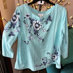Charter Club Blue Embellished Boxy Blouse